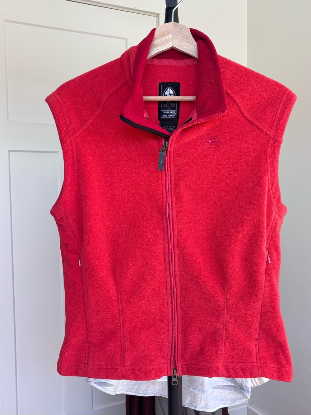 Vintage 90s Nike ACG Fleece Therma-Fit Vest Jacket Women's Size Med Red Orange